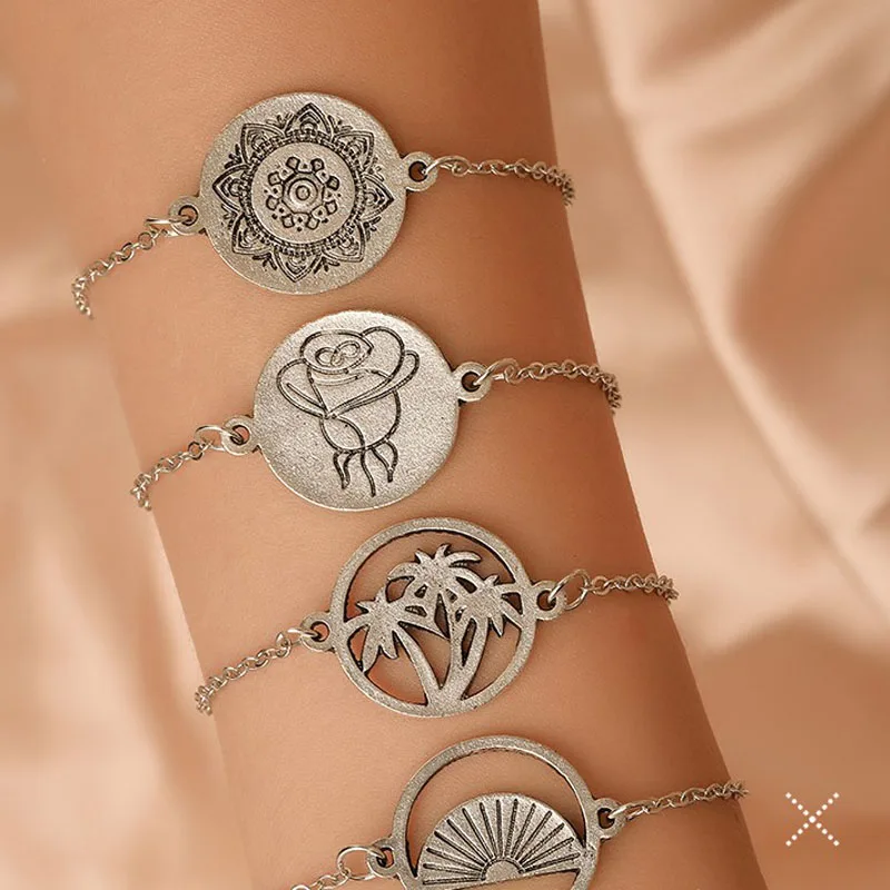 Набор полых круглых веерообразных браслетов с кокосовым деревом этнический