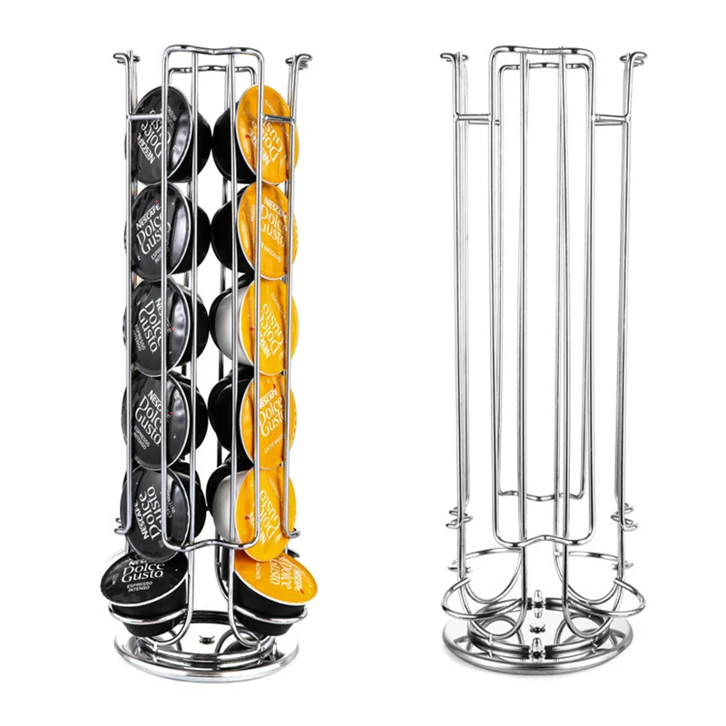 

Metal Coffee Capsule Storage Rack Rotatable Coffee Pod Holder For 24pcs Dolce Gusto Capsule Display Racks Home Cafe Storage Tool