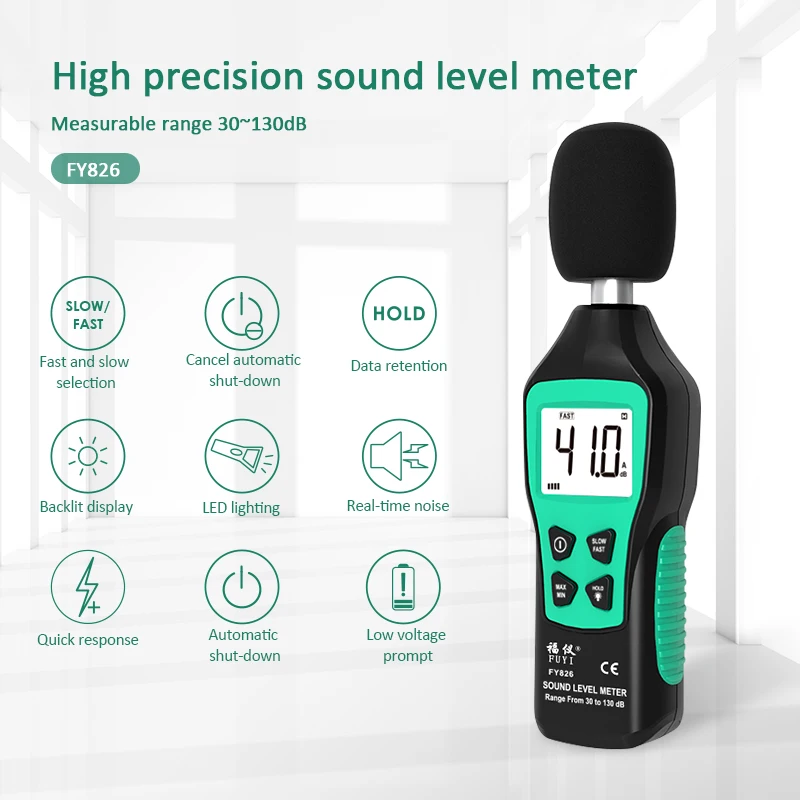 

Sound Level Meter 30-130 dB Noise Analyzer Audio Volume Monitor Decibel Sonometer FY826 Measuring Instruments Backlight 40%OFF