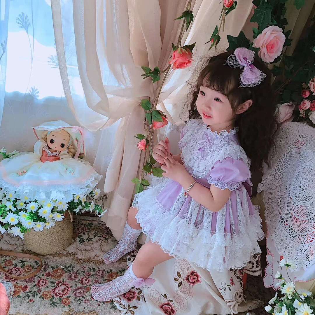 

Baby Girl Summer Purple Spanish Ball Gown Lolita Palace Princess Lace Dress for Easter Eid Birthday Casual