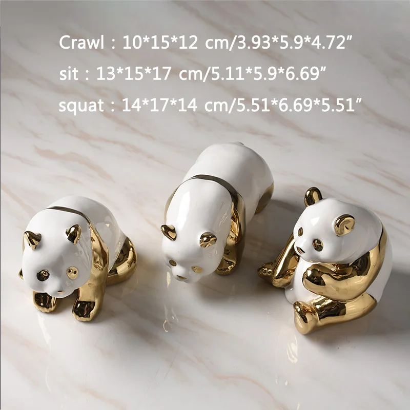 

Nordic Gold Panda Statue Ceramic Panda Sculpture Miniature Model Handcrafts Figurines Home Decoration Accessories Living Room