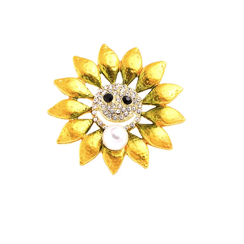

SUNFLOWER Brooch with Rhinestone Large Yellow Sunflower Pin Faux Pearl Daisy Enamel Flower Backpack/ Hat Scatter Brooch 40mm #I2