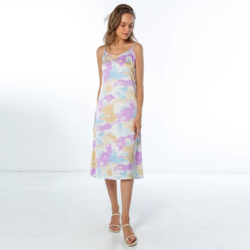 

Fashion High Quality Women's Dress Summer Spaghetti Satin Long Woman Dress Very Soft Smooth Plus Size S-4XL M30262