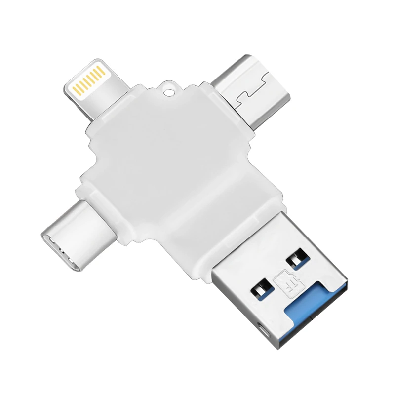 Y23-White BRU 4 в 1 картридер для iPhone5 6s 7Plus 8X MicroSD TF карта памяти для iPad Macbook type-c Android телефон OTG адаптер - Цвет: Y23-White
