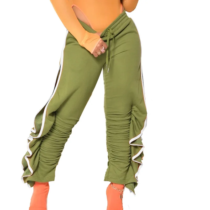 

Color Block Pleated Irregular Sport Pants Women Casual Stacked Sweatpants Slim Jogger Long Pants Lady Trousers Fitness Bottoms