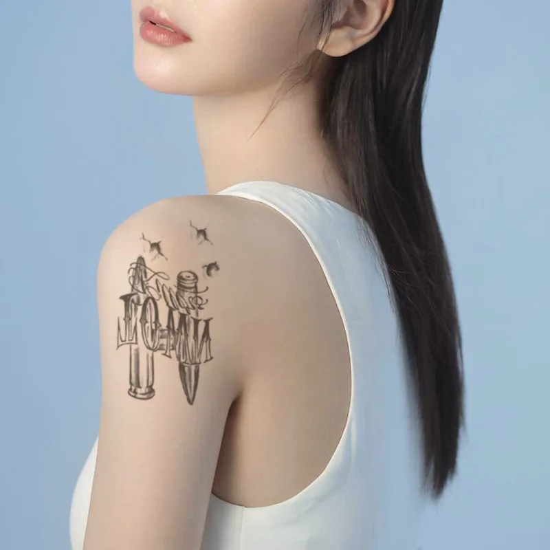 

Temporary Tattoo Stickers Cool Bullet English Alphabet Fake Tatto Waterproof Tatoo Neck Leg Arm Belly Small Size for Women Men