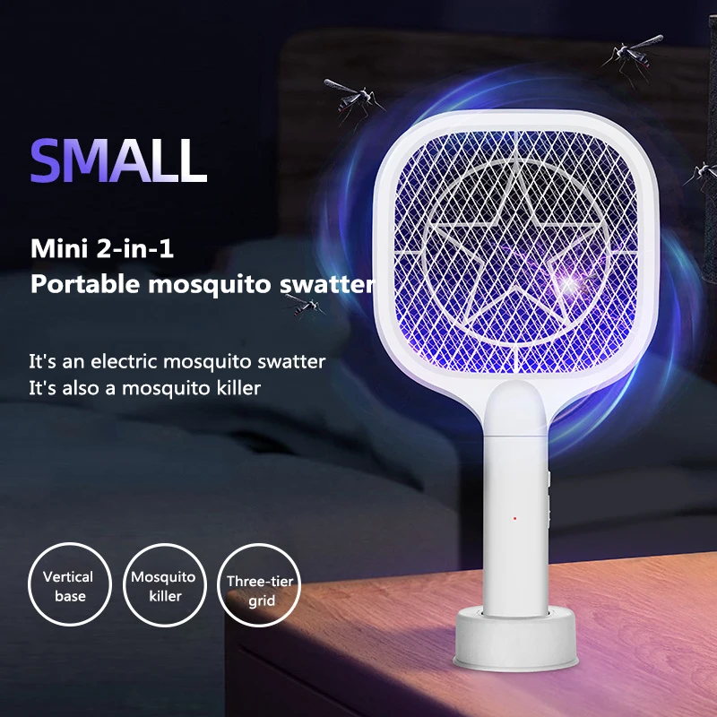 

3000V Electric Flies Swatter Killer 2 IN 1 LED Trap Mosquito Killer Anti Mosquito Flies USB Rechargeable Home Livingroom Gadget