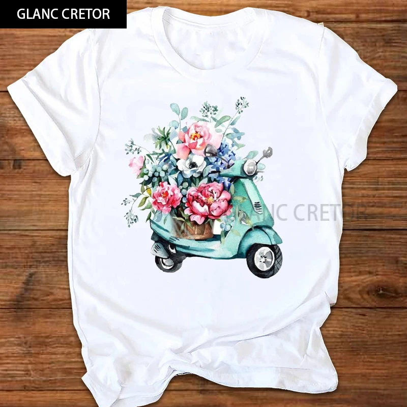 

Women Graphic Bicycle Love Fashion Short Sleeve Female T Shirt Womens T-Shirt 90s Ladies Printing Print Clothes Lady Tees Tops