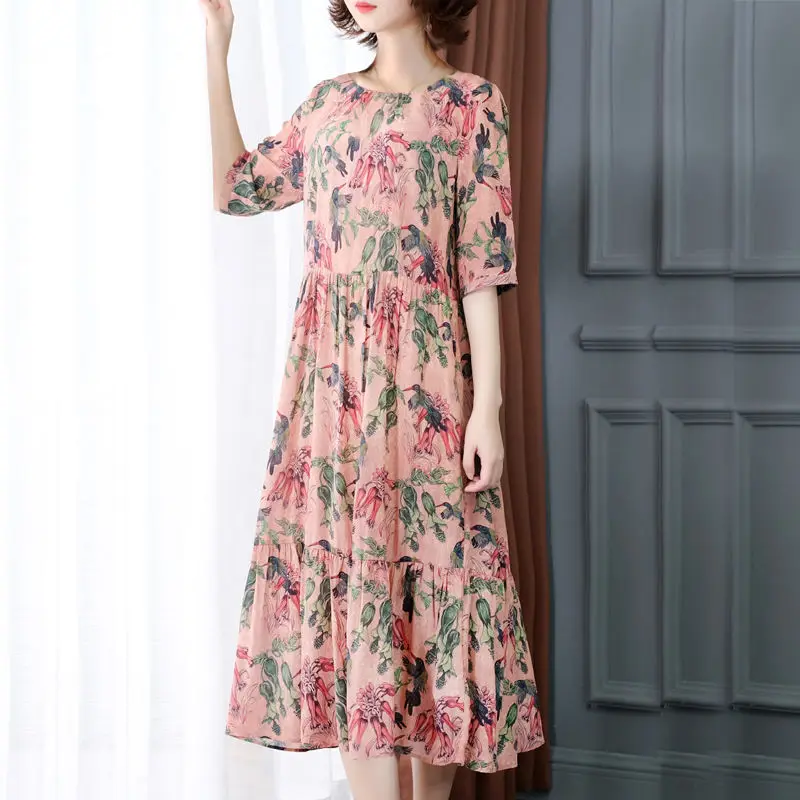 

2021 New Women Summer Long Dress Casual Beach Party Bohemia Dresses Female Floral Print Sundress Outfits Beachwear Vestidos Q139