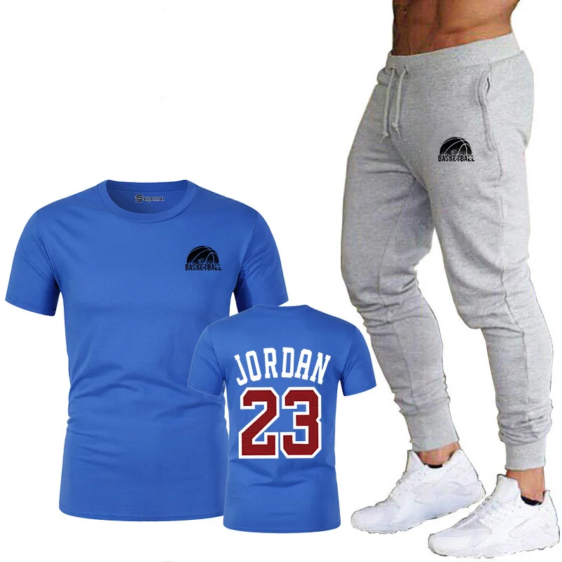 

2021 new men's printed T-shirt brand clothing street dance letter printed men's T-shirt + trousers men's sportswear suit