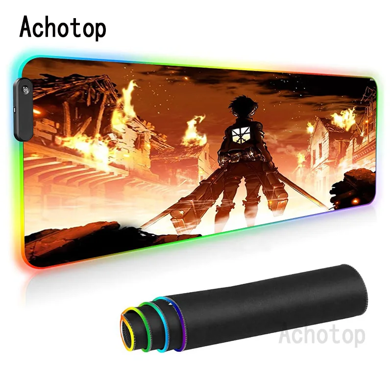 

Attack On Titan RGB Mouse Pad Gamer Carpet Computer Mouse Pad Anime Led Lght Gaming Padmouse High Quality Gamer Mouse Desk Mats