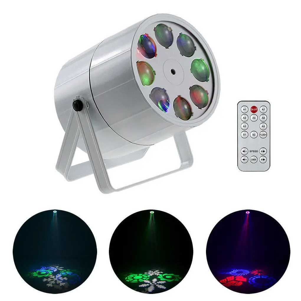 AUCD 8 Lens Remote Rotate RGBW LED Pattern Projector PAR Lights DMX Moving Gobo Spotlight Disoc Party DJ Show Stage Lamp LE M8Y|led light dj|light