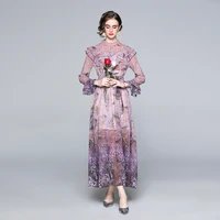 zuoman women spring elegant chiffon dress festa high quality long maxi floral party robe femme vintage designer vestidos