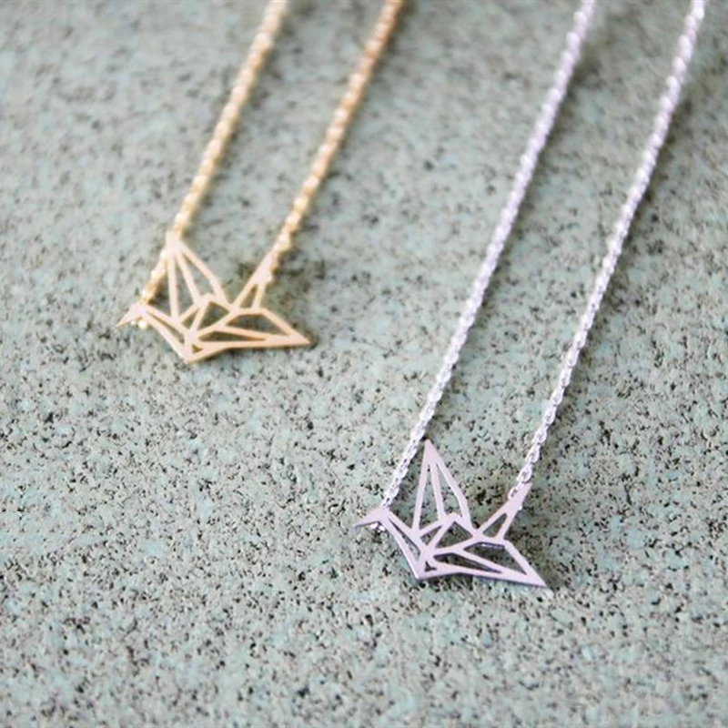 

Collarbone Origami Necklaces Pendant Crane Necklace Women Stainless Steel Collare Bijoux Fashion Jewelry 2022