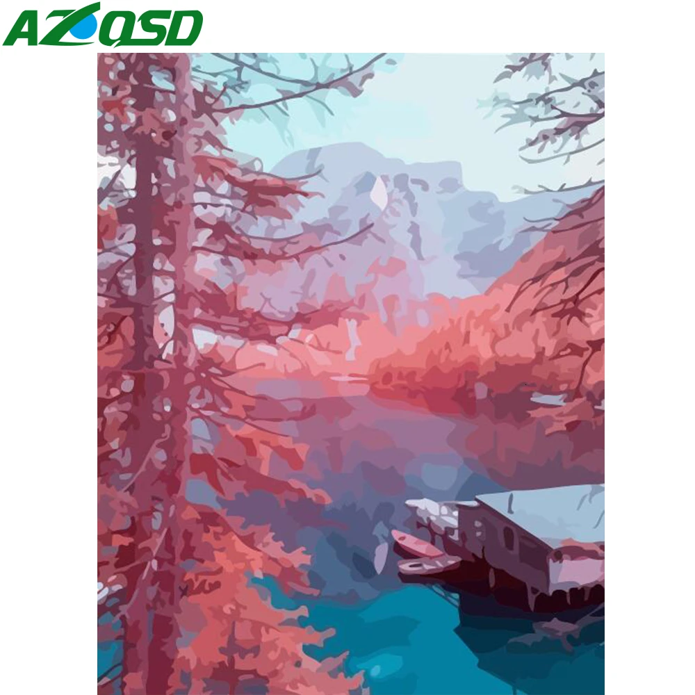 AZQSD Unframe DIY масляная краска ing по номерам пейзаж украшение дома акриловая окраска
