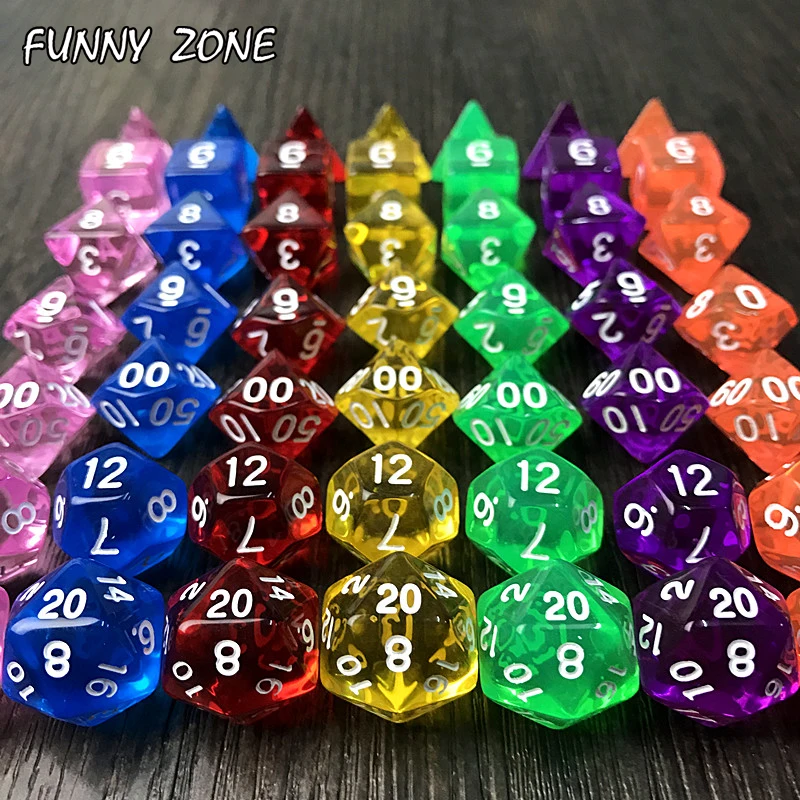 1 Набор из 7 двусторонних игральных костей D4 D6 D8 D10 D12 D20 для игры в ролевые Dnd Data Crystal
