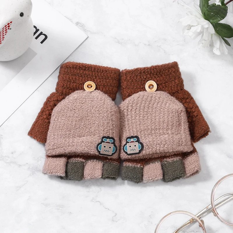 5-12 Years Winter Kids Warm Gloves Children Knitted Stretch Mittens Boy Girl Patchwork Elastic Fingerless | Детская одежда и обувь
