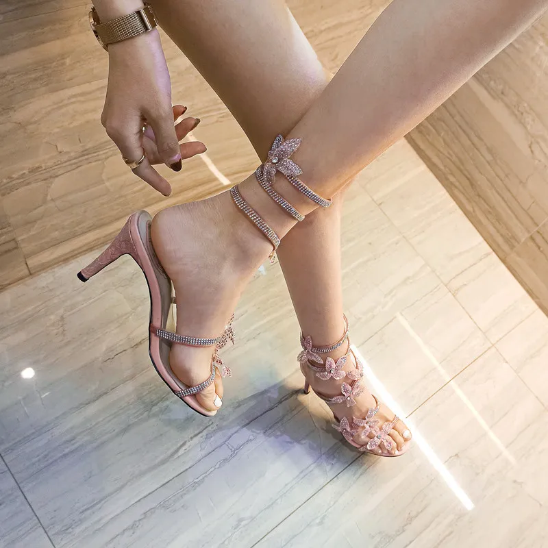 

VERCONAS Woman Sandals 2021 Fashion Prom Shoes Woman Pumps High Quality Summer Rhinestone Pointed Toe Thin Heeled Shoes Woman