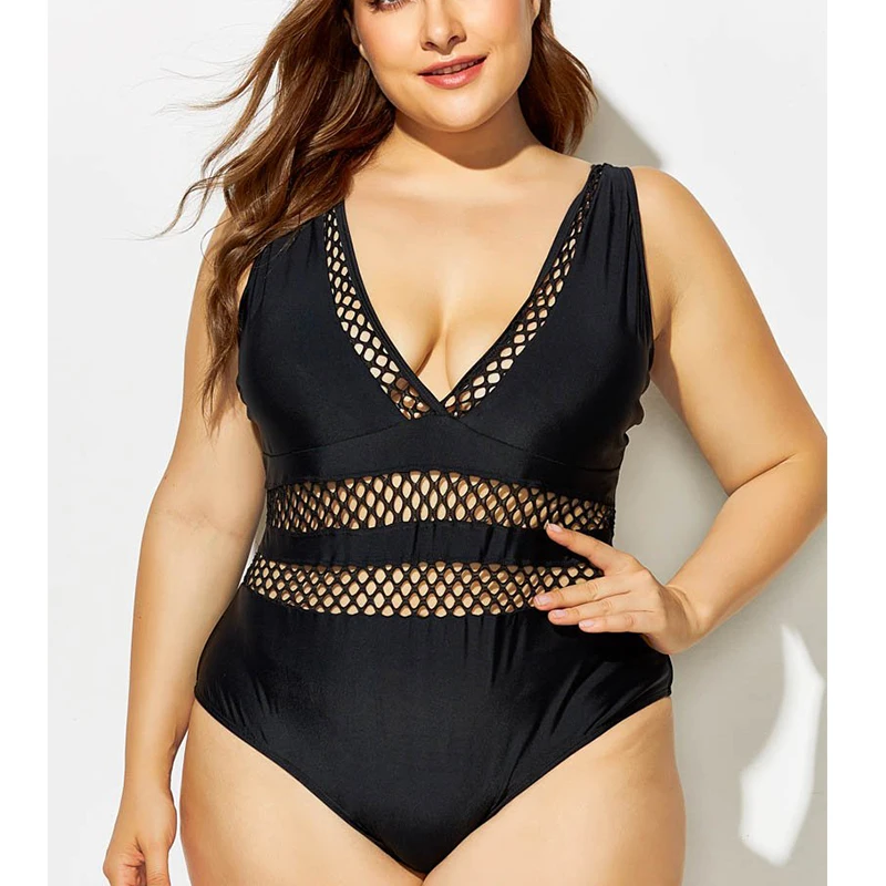 

8XL Black Lace Swimsuit One Piece Plus Size Swimwear Women Bodysuit 2020 Push Up Swim Wear Large Size Monokini Tankini Badpak