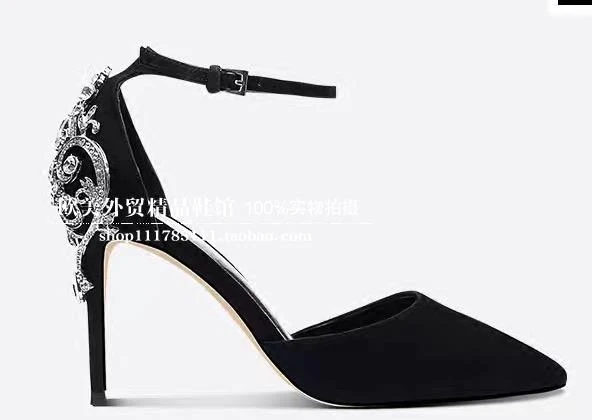 

McNabney 2022 новые женские туфли черные бархатные стразы на каблуках с острым носком на шпильке с ремешком с пряжкой туфли-лодочки летние сандал...