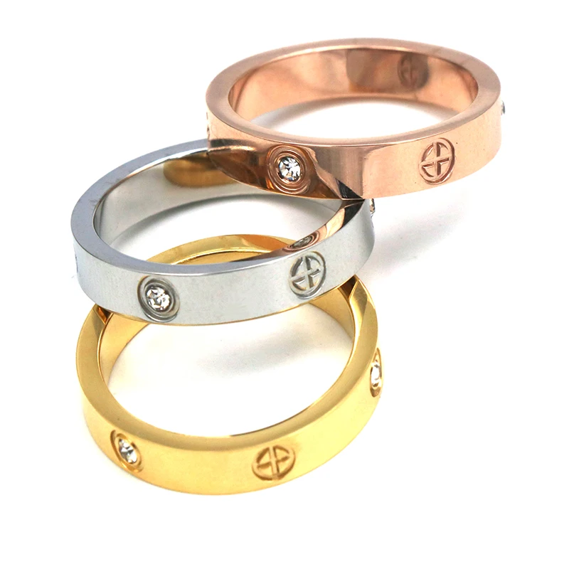 Обручальное кольцо из титановой стали с фианитом для мужчин и женщин|Кольца