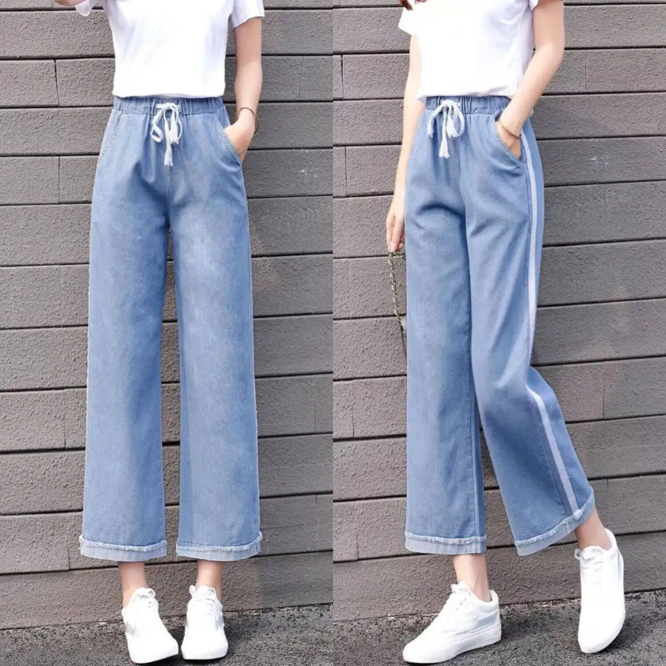 

Women's oversized women's slim wide leg pants girl student spring and autumn ulzzang loose 9-point BF jeans