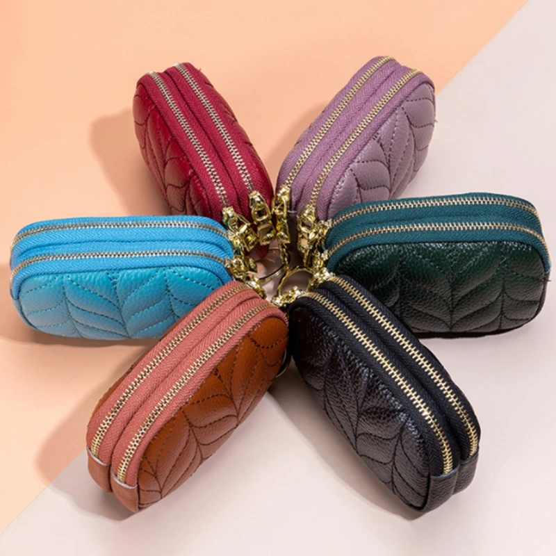 

Women Brand Coin Purses Mini Lipstick Cosmetic Earphone Bag Genuine Leather Change Bag Double Zipper Keychain Coin Purse New