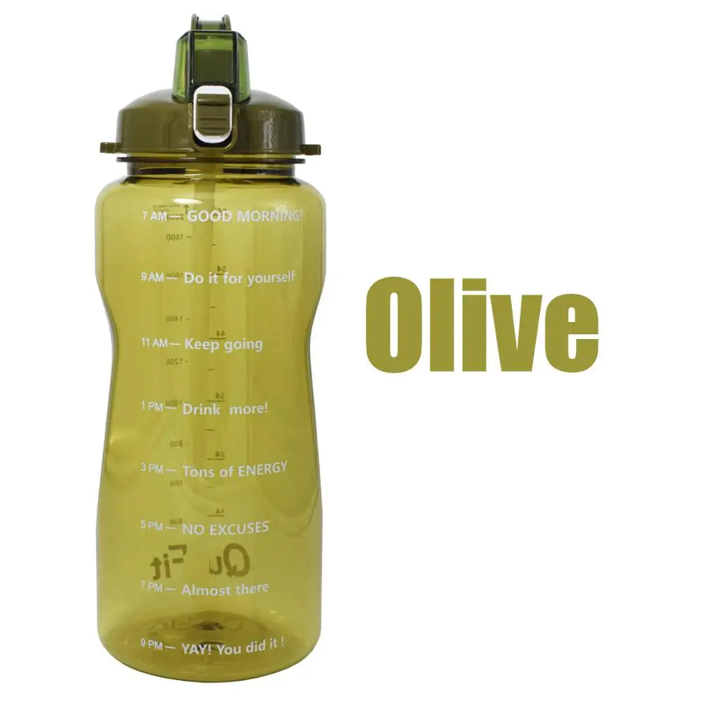Olive Bottle QuiFit 2L 3.8L галлон Тритан Спортивная бутылка для воды с соломинкой большой протеиновый шейкер для напитков бутылки Тыква чашка кувшин BPA бесплатно открытый тренажерный зал - Цвет: Olive Bottle