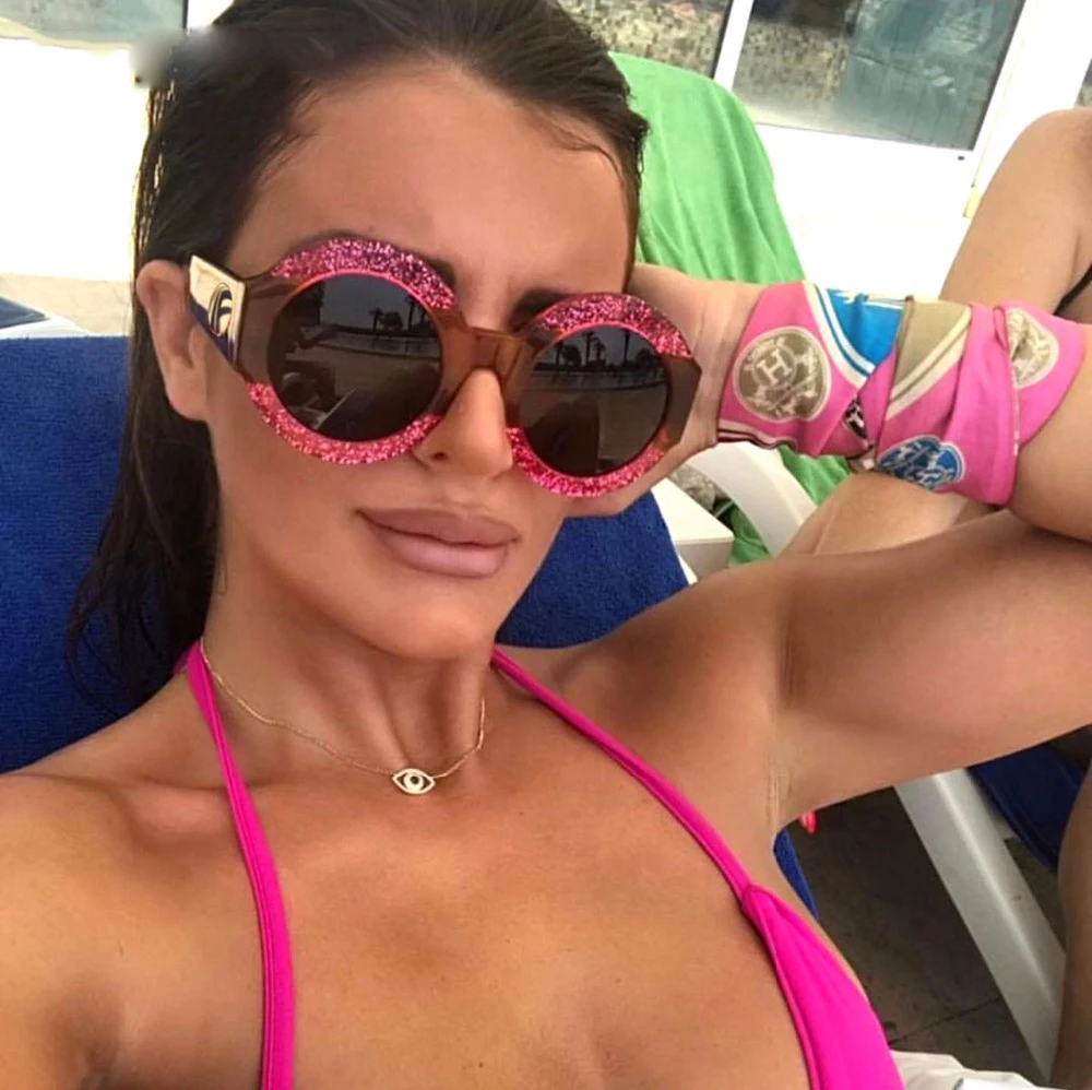 Блестящие Круглые Солнцезащитные очки женские тренды Роскошные итальянские