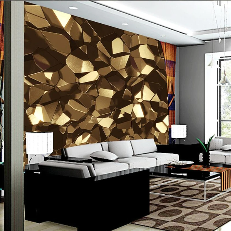 

BEIBEHANG Wallpaper Fresco Custom Living Room Bedroom Sofa Background 3d Abstract Building Space Rustic Gold Polygon Ball