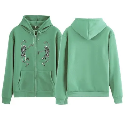 

Толстовка с капюшоном на молнии для мужчин и женщин, корейский модный свитшот с рисунком танцующего скелета, Милая зимняя женская толстовка...