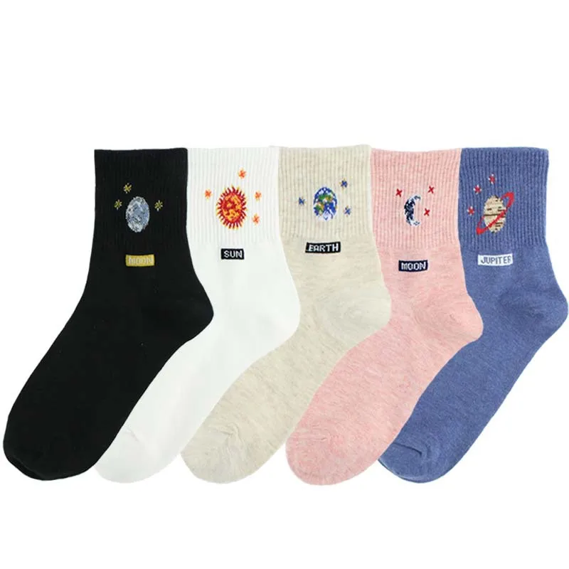 

Cute Astroworld Cotton Socks Cartoon Planet Earth Sun Moon Jupiter Pattern Long Socks Women Men Autumn Warm Socks