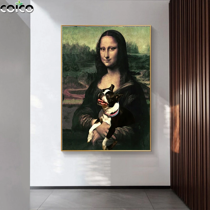 

Mona Lisa Dog Wall Art Print Canvas Painting Modern Nordic Retro Parlor Home Decor Picture Living Room Office Decorative Poster