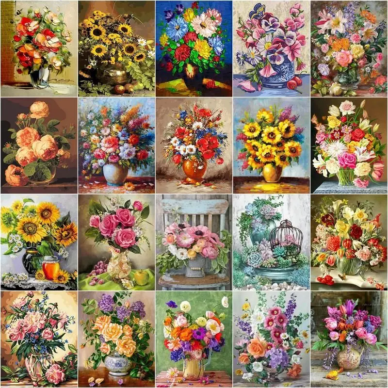 

CHENISTORY 60x75cm Frame Flowers DIY Painting By Numbers Drawing On Canvas Adult HandPainted Gift Home Decor Wall Art