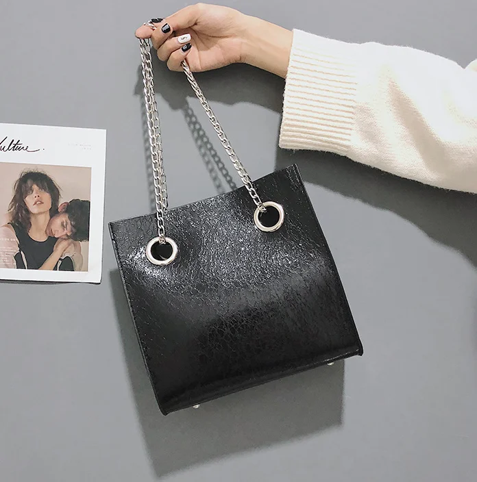 Винтажные 2019 сумки-мессенджеры для женщин Лаковая Глянцевая цепь сумки из