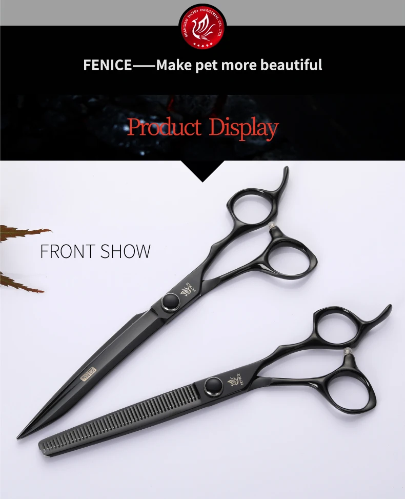 Fenice 7/7. 5 дюймов, профессиональные Черные ножницы для домашних животных, набор для стрижки и утончения собак, набор ножниц для Стрижки животных, набор ножниц
