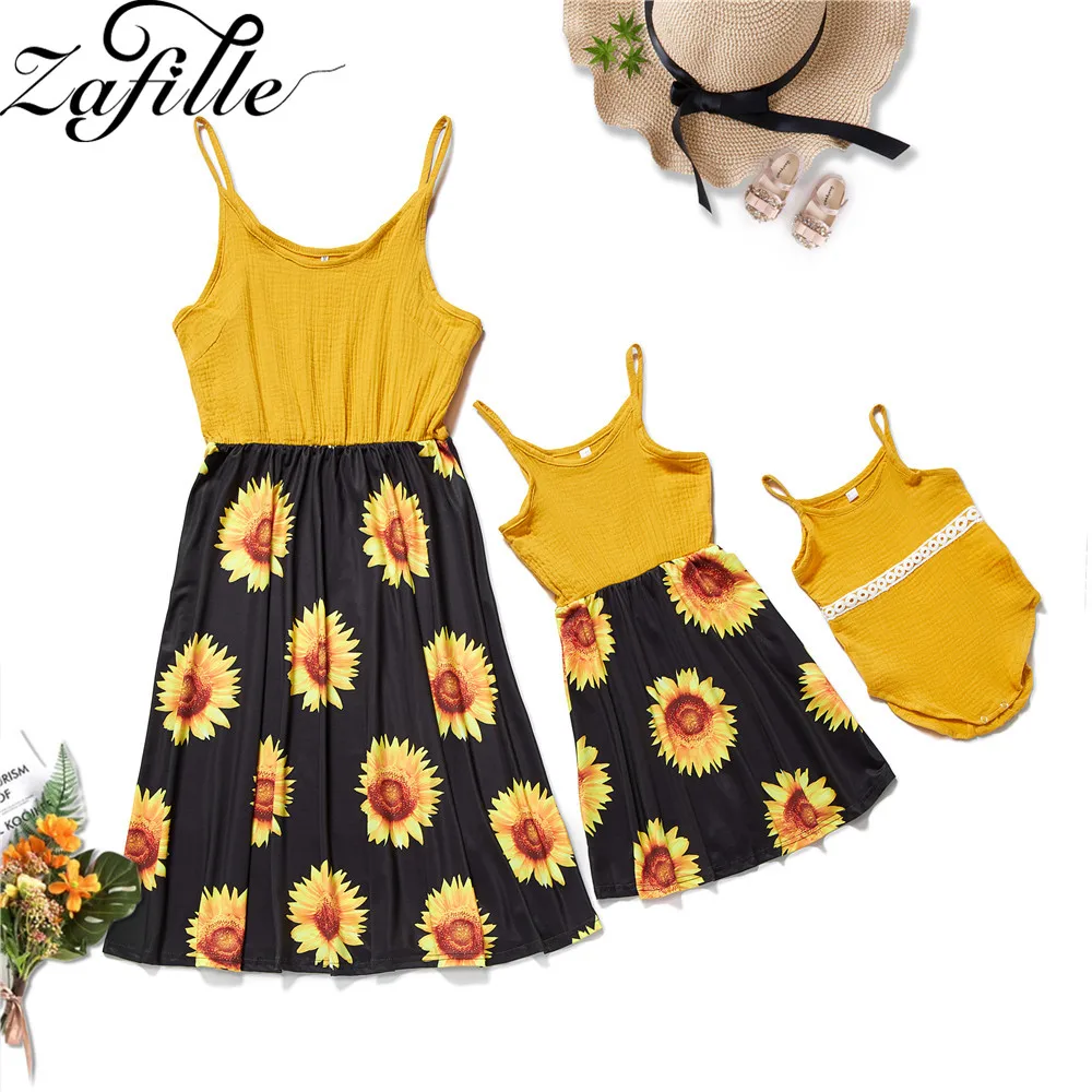 ZAFILLE/платья для мамы и дочки жилет в стиле пэчворк с принтом подсолнуха Платье До
