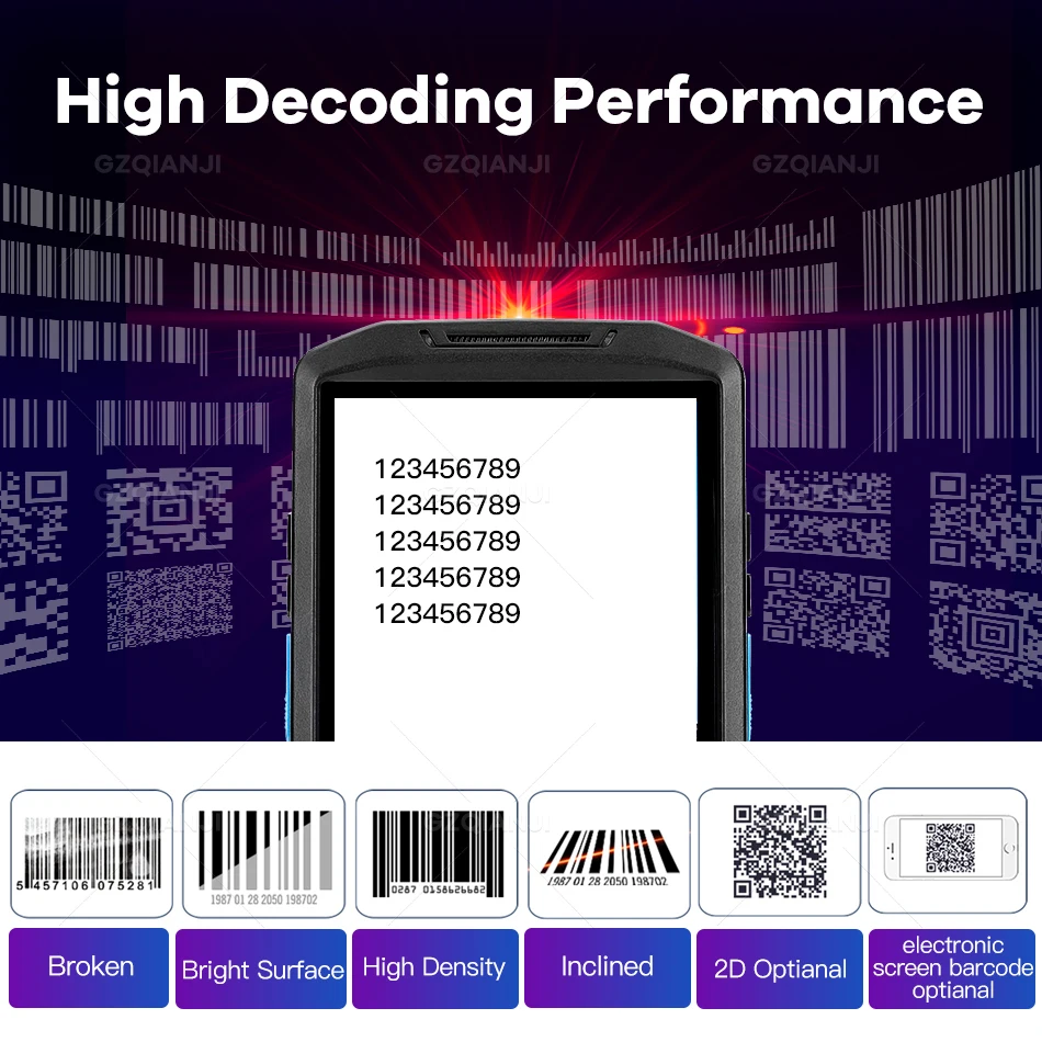 Портативный POS терминал 1D/2D QR сканер штрих кода Bluetooth Wi Fi КПК Android 8 1 беспроводной