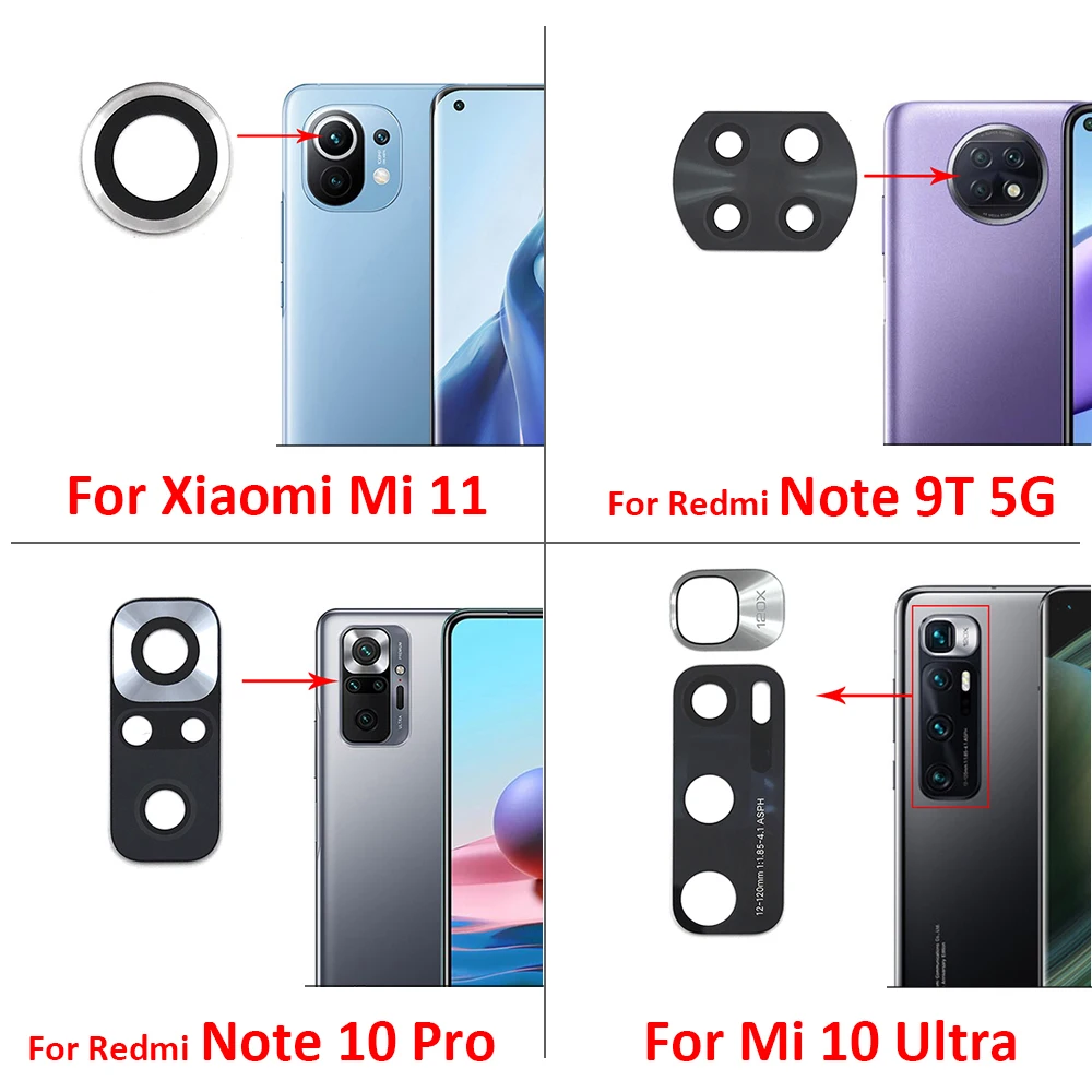 Стеклянный объектив задней камеры с наклейкой для Xiaomi Redmi Note 10Pro 9TMi 10T 11 LIte Ultra Mi