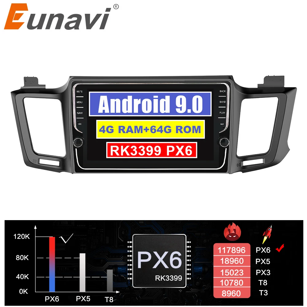 Автомагнитола Eunavi 4 Гб + 64 ГБ Android 9 мультимедийный плеер для Toyota RAV4 RAV 2013 2018 видео