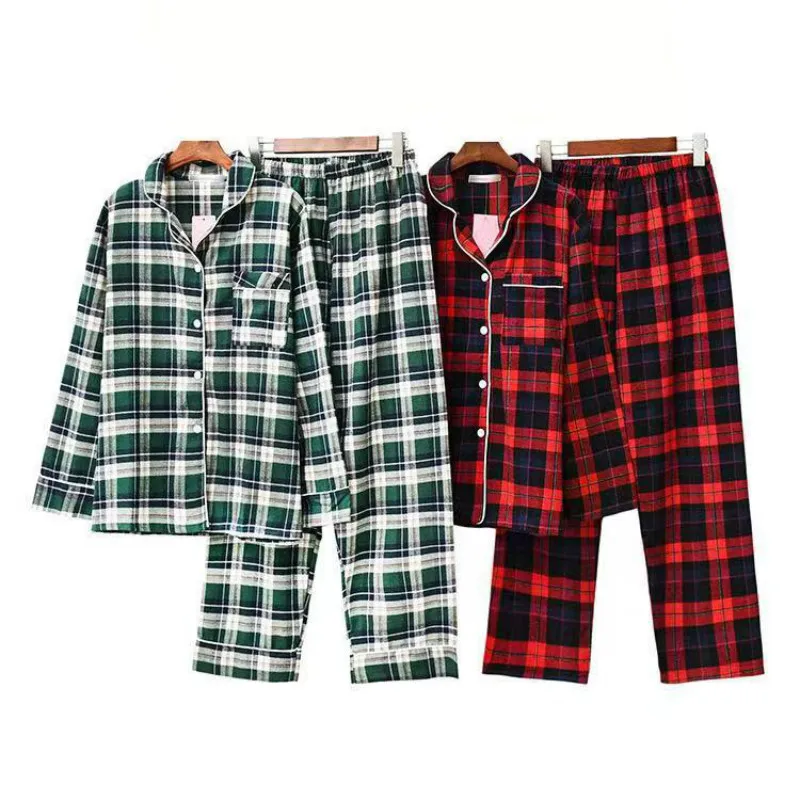 Женский пижамный комплект осенняя новинка 100% хлопковая клетчатая Пижама