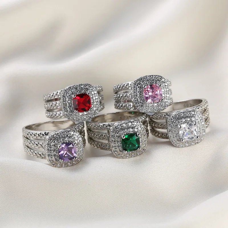 

Модные красные зеленые розовые кольца с фианитом для женщин, свадебные украшения, элегантное кольцо, женские обручальные аксессуары, подар...