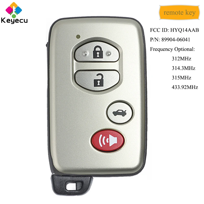 KEYECU умный дистанционный Автомобильный ключ с 4 кнопками и 312 МГц 314 3 315 433 для Toyota