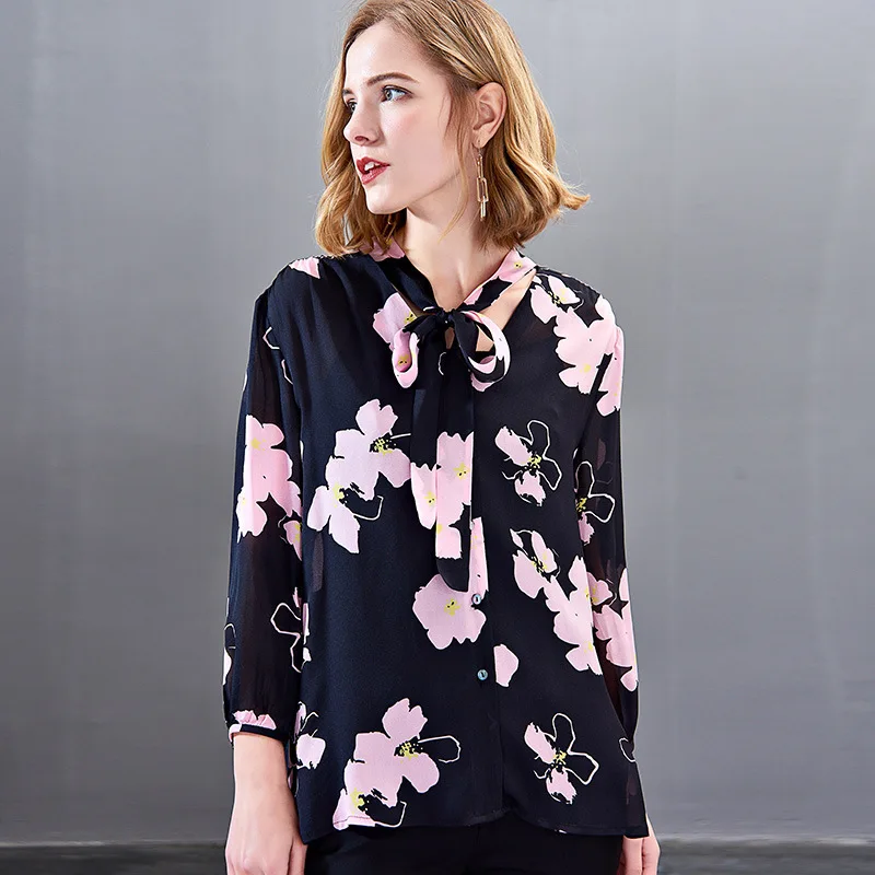 women s blouses and tops silk floral office formal casual shirts plus large size 2019 summer sexy Haut femme navy pink flower