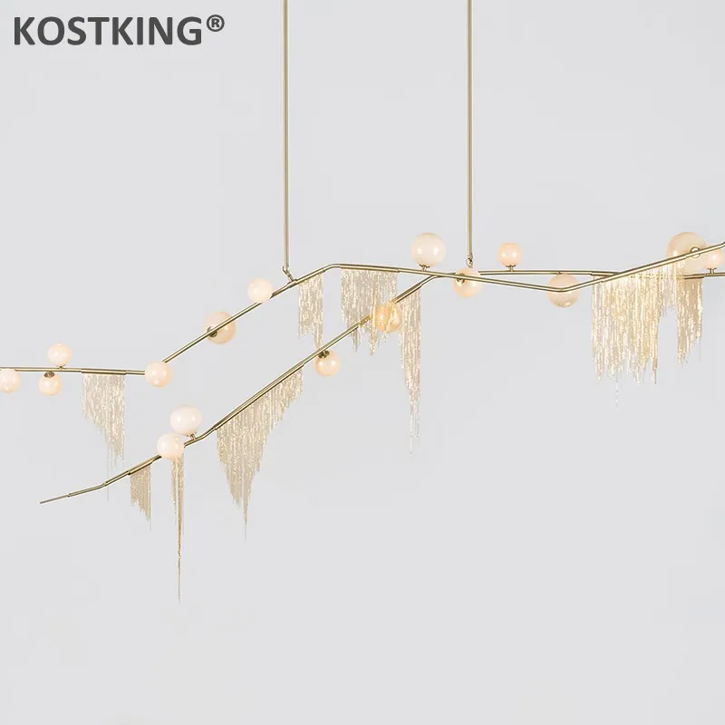 Минималистская Золотая светодиодная люстра G9 вилла подвеска с кисточками