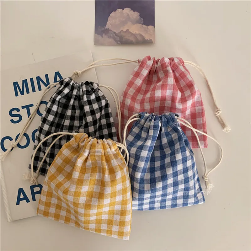 

Cotton Fabric Lattice Drawstring Storage Pouch Packaging Gift Bag Underwear Socks Jewelry Organizer Christmas Bag