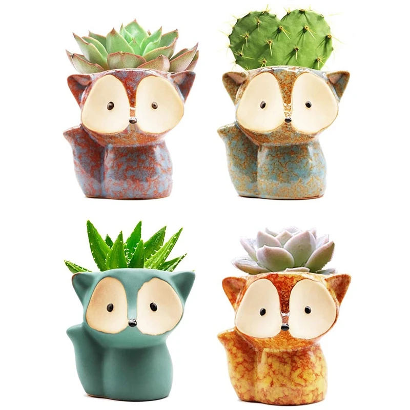 

Succulent Plant Pots Ceramic Pots Garden Pots Cute Plant Pots Office Home Decoration (Without Plants) 4 PC