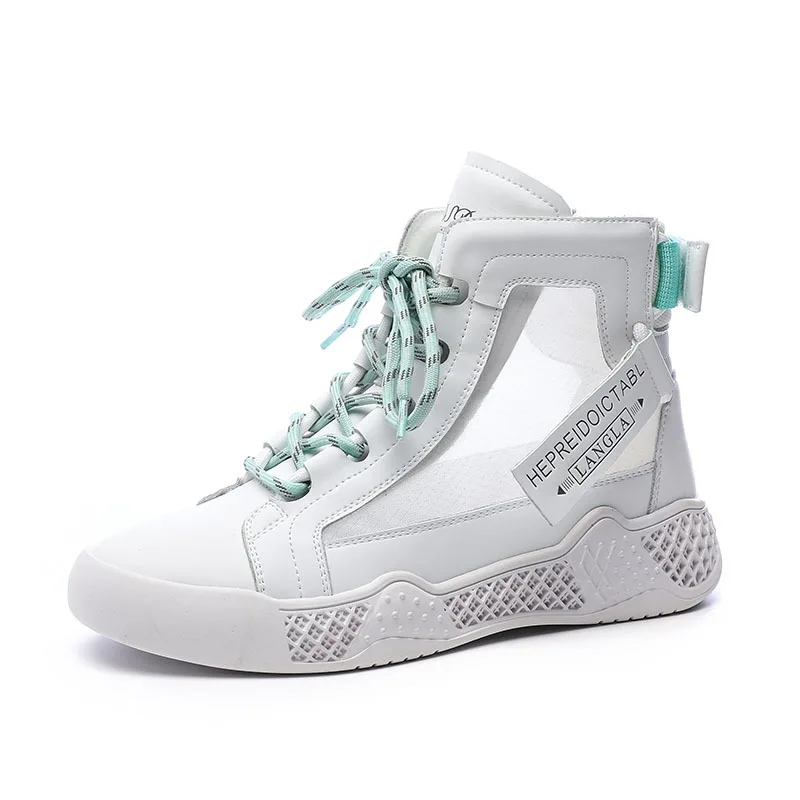 

White High Top Women Shoes Platform Sneakers 2021 Mesh Breathable Genuine Leather Ladies Shoes Outdoor Sports Tennis Footwear
