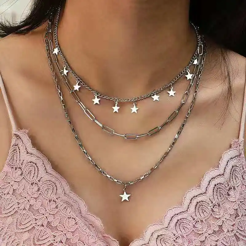 

Color Choker Necklace For Women Personalized Fashion Star Pendant Multi-Layer Ladies Necklaces Set Fashion Jewelry A1390