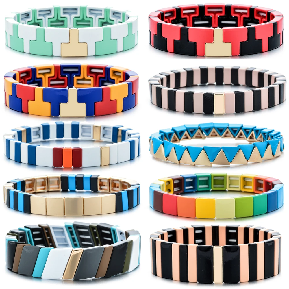 

New Winter Bohemian Twill Tile Bracelet America Mexico Multicolor Elastic Bracelets For Women Vogue Pulseras Mujer Insta Fashion